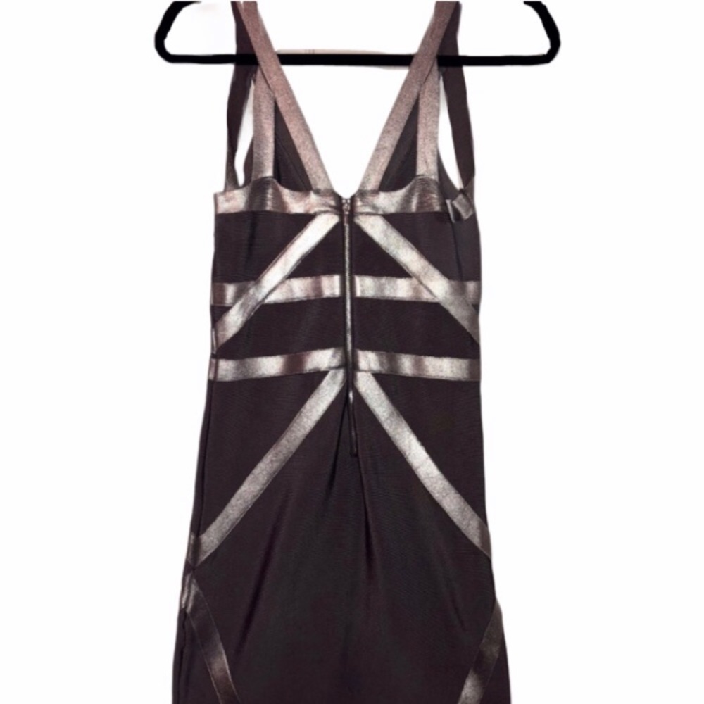 BEBE Silver and Grey Bandage Bodycon Mini Dress S - Picture 4 of 6